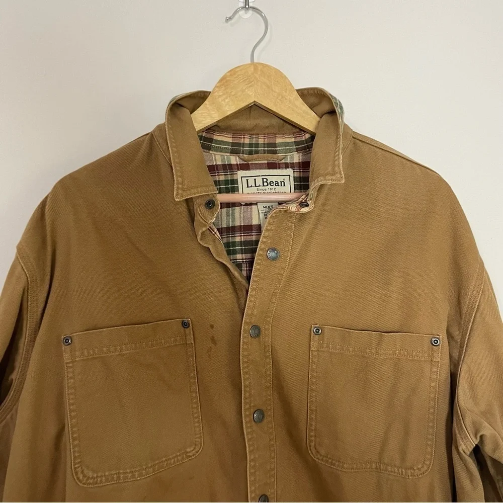 [L.L. Bean] Men's Tan Flannel Interior Workwear Snap Button Barn Jacket